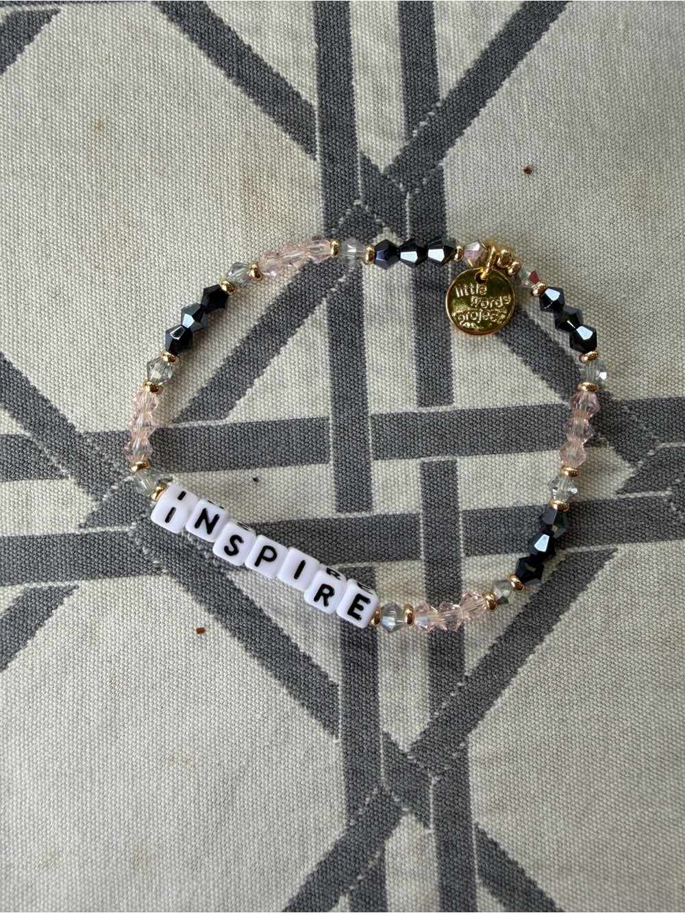 Little Words Project "Inspire" Beaded Stretch Bracelet - Pink & Black